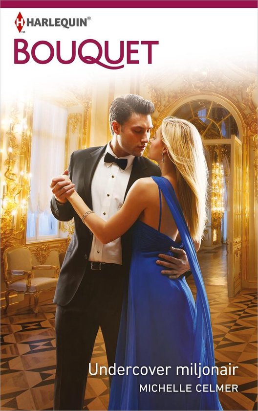 Man in smoking danst met vrouw in blauwe jurk, met "Undercover miljonair" tekst.