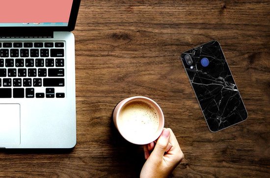 Bumper Housse Etui pour Samsung Galaxy M20 (Power) Coque Téléphone Marbre Noir