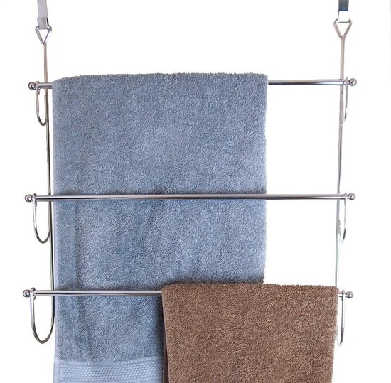 Vannons - Handdoekrek - Handdoekenrek voor over de deur - Staal - 3  Handdoeken - Zilver | bol.com