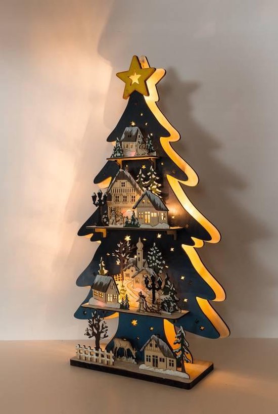 Heitronic Houten kerstboom met LED verlichting | bol.com