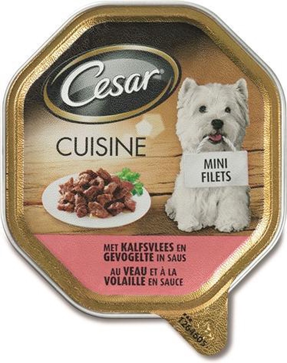 Cesar Cuisine - Mini Filets - Kalf/Gevogelte in Saus - Hondenvoer - 12 x  150 g | bol.com