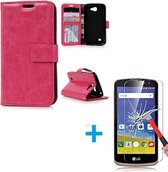 LG K5 Portemonnee hoes roze met Tempered Glas Screen protector
