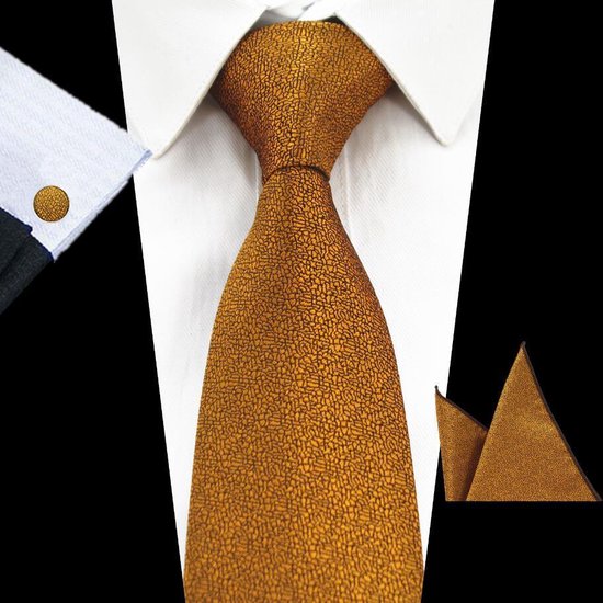 Zijde stropdas set goud/bruin met manchetknopen en pochet - luxe  stropdassen set voor... | bol.com