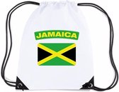 Jamaica nylon rijgkoord rugzak/ sporttas wit met Jamaicaanse vlag