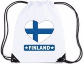 Finland nylon rijgkoord rugzak/ sporttas wit met Finse vlag in hart