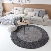 Hoogpolig vloerkleed shaggy Trend lijstmotief rond - grijs 200 cm rond