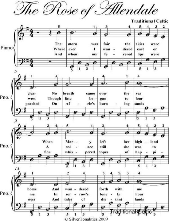 The Rose of Allendale Easy Piano Sheet Music (ebook), Traditional