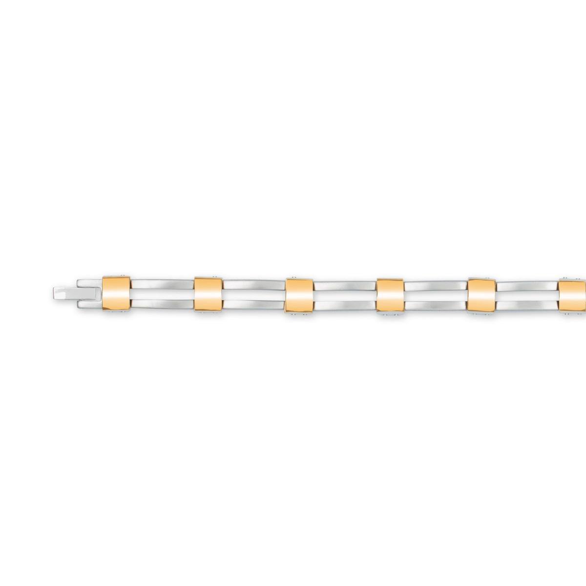 Slate - Stalen schakelarmband 21 cm - Spijltjes met vergulde tussenblokjes