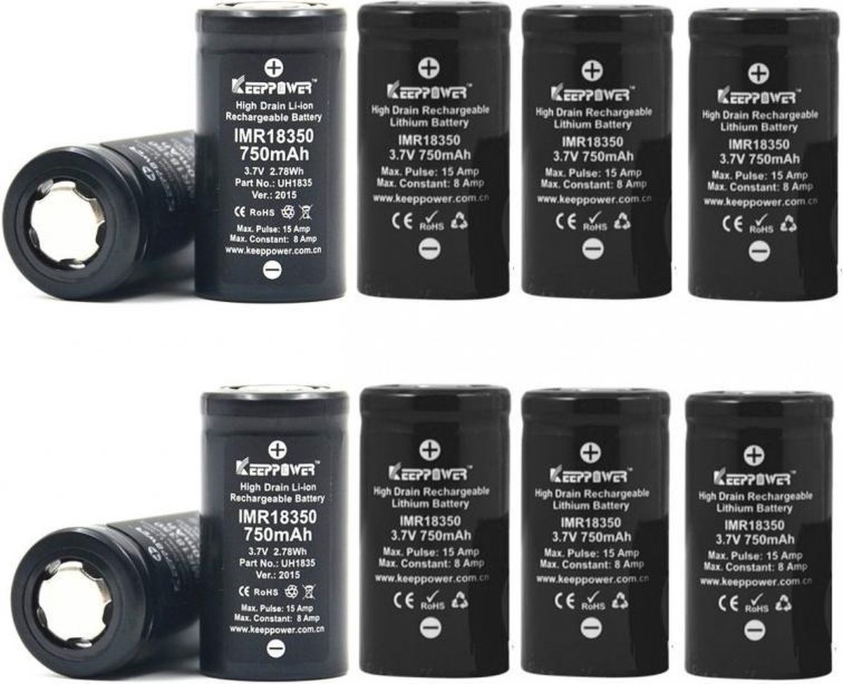 10 Stuks IMR18350 battery 750mAh 15A max discharge li-ion high drain battery 3.7V