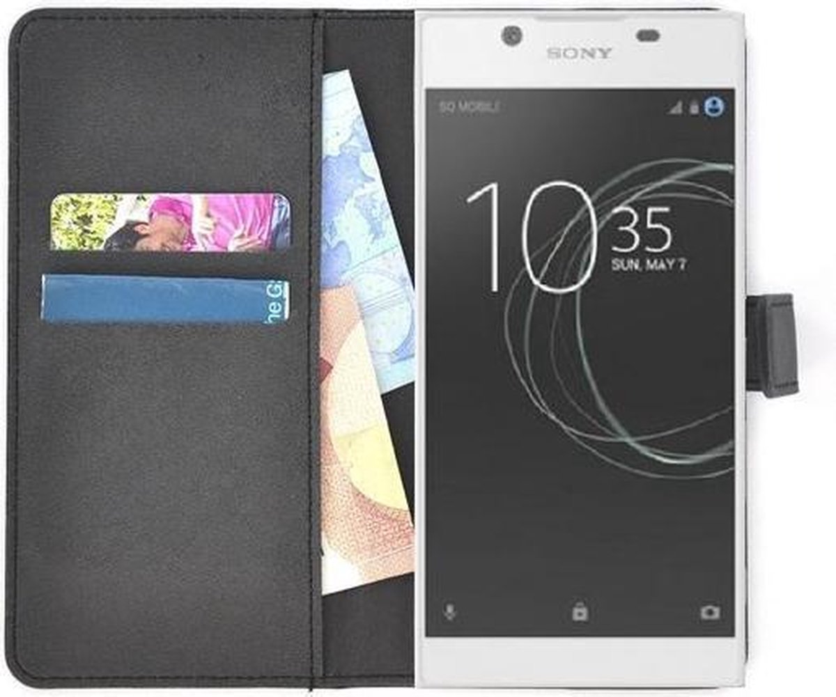 Zwart effen wallet book style case hoesje voor Sony Xperia L1