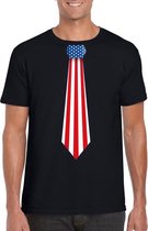 Zwart t-shirt met Amerika vlag stropdas heren M