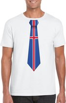 Wit t-shirt met IJsland vlag stropdas heren S