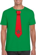 Groen t-shirt met Marokko vlag stropdas heren XL