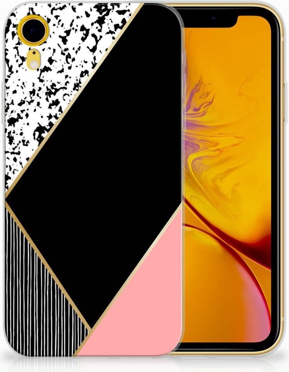 Apple iPhone Xr TPU Hoesje Zwart Roze Vormen