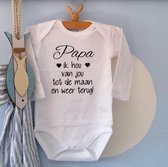 Baby Rompertje met tekst | Papa ik hou van jou tot de maan en weer terug | Lange mouw | wit zwart | maat 50/56 | cadeautje vaderdag verjaardag zwanger geboorte