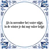 Tegeltje met Spreuk (Tegeltjeswijsheid): Als in november het water stijgt, in de winter je dat nog vaker krijgt + Kado verpakking & Plakhanger