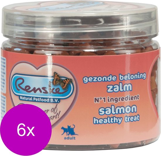 Renske Kat Beloning Hartjes 100 g - Kattensnack - 6 x Zalm