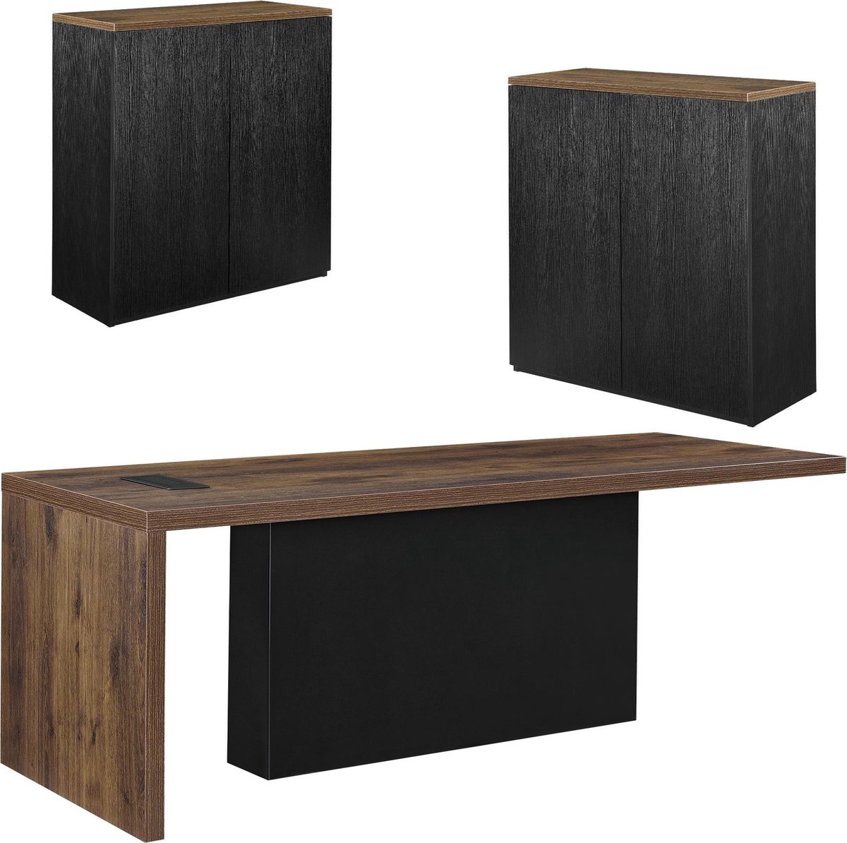 Luxe bureau met stekkerblok en 2 archiefkasten zwart en eiken | bol.com