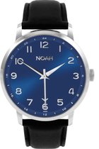 NOAH Slim Line GMT Blue leather - Horloge - Ø 43 mm - Blauw - Zwart Italiaans Lederen Band