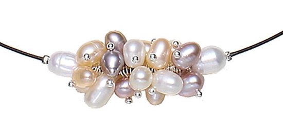 Zoetwater parelketting Multi Color Oval Ball - echte parels - multi color - wit - zalm - roze - stras stenen - korte ketting