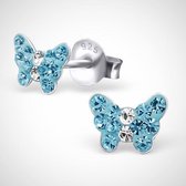 Zilveren kinderoorknoppen - blauwe vlinder