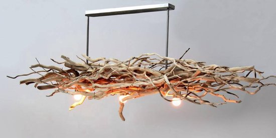 Houten hanglamp brocant kronkel hout br. cm |