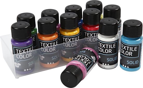 Textile uni - Assortiment, couleurs assorties, opaque, 12x50 ml