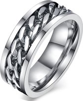 Stalen herenring met Cubaanse ketting Zilverkleurig-21.5mm