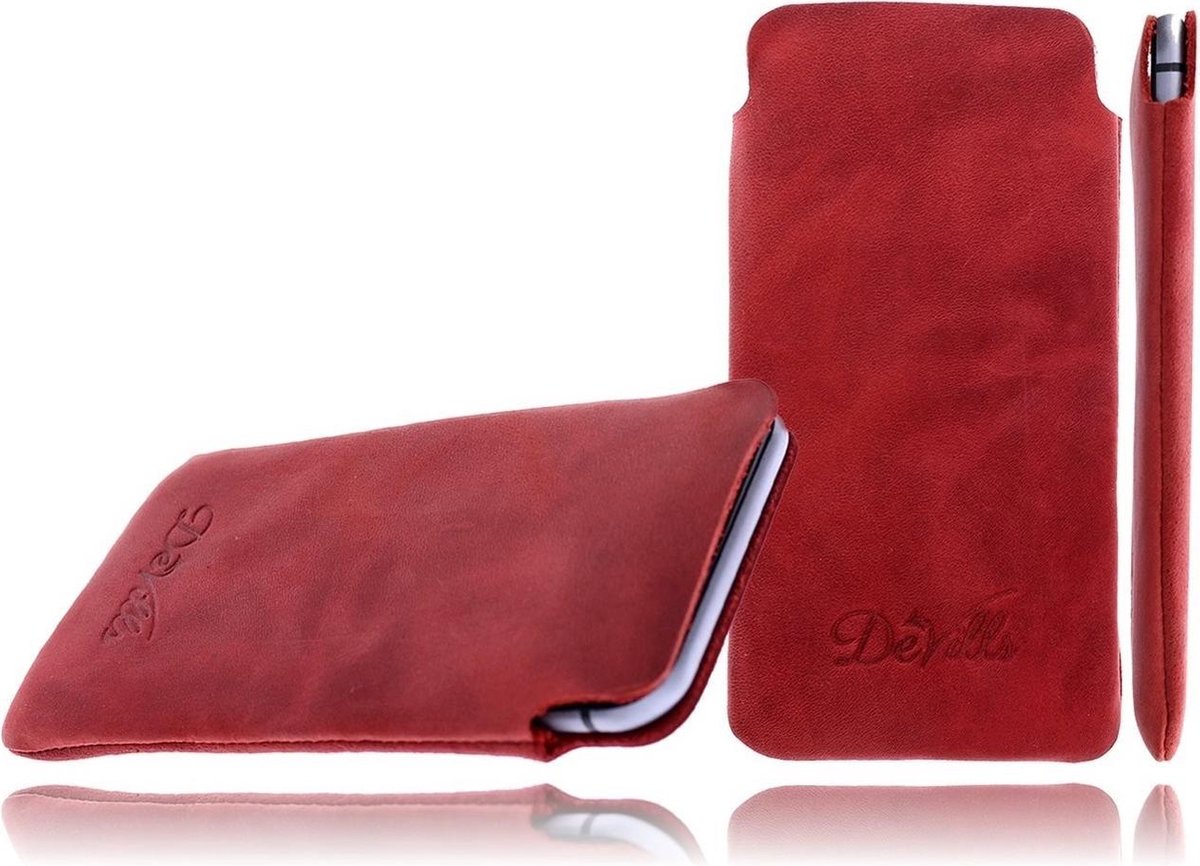DeVills Red HTC One M8 Pocket Sleeve Lederen insteekhoes