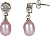 Zoetwater parel oorbellen Lipa - oorstekers - echte parels - roze - stras stenen