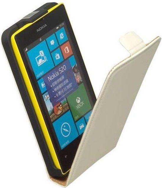 HC Leder Flip case case Telefoonhoesje - Nokia Lumia 520 Creme Wit | bol.com