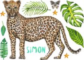 Muursticker met naam - luipaard - kinderkamer styling - pasgeboren baby - kind - babykamer - 70x50cm - handgeschilderd - aquarel
