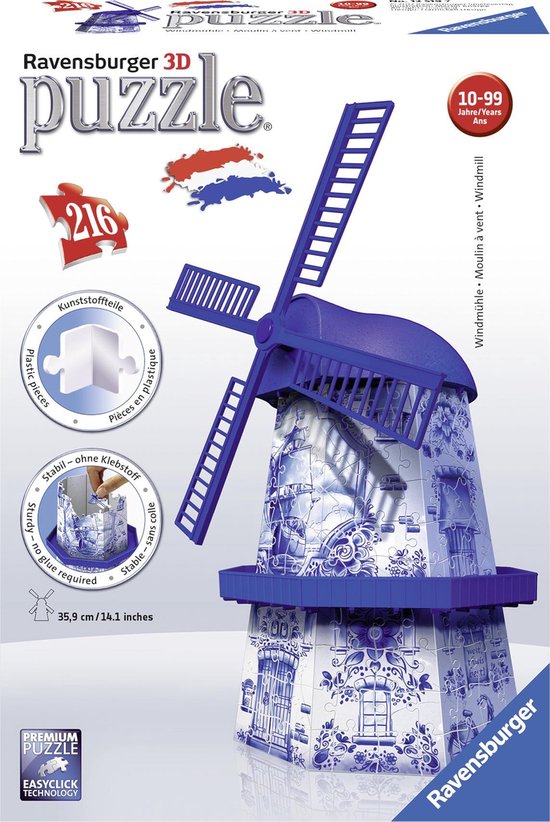 Ravensburger Windmolen Delftsblauw - 3D puzzel gebouw - 216 stukjes