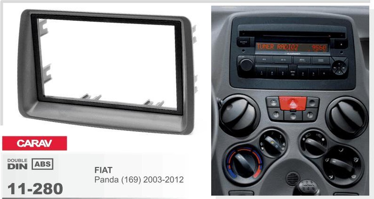 2-DIN FIAT Panda (169) 2003-2012 panneau d'installation Audiovolt 11-280