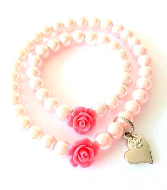 Jewellicious Designs Pink Pearls & Coral Rose Moeder & Baby Girl armbandenset
