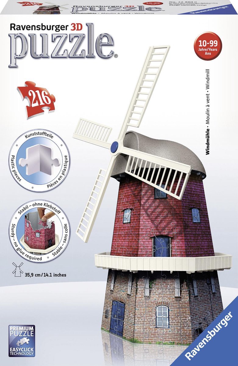 Peer meel pijn Ravensburger Windmolen - 3D Puzzel gebouw van 216 stukjes | bol.com