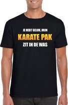 Mijn karate pak zit in de was fun t-shirt heren zwart - Carnaval verkleedkleding S