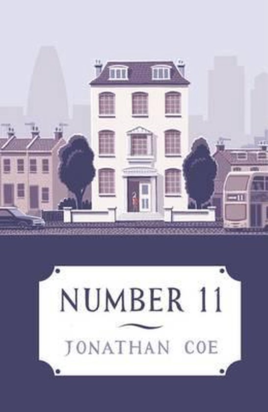 Boek kaft met een afbeelding van een wit gebouw in Londense stijl met 'Number 11' en 'Jonathan Coe' erop.