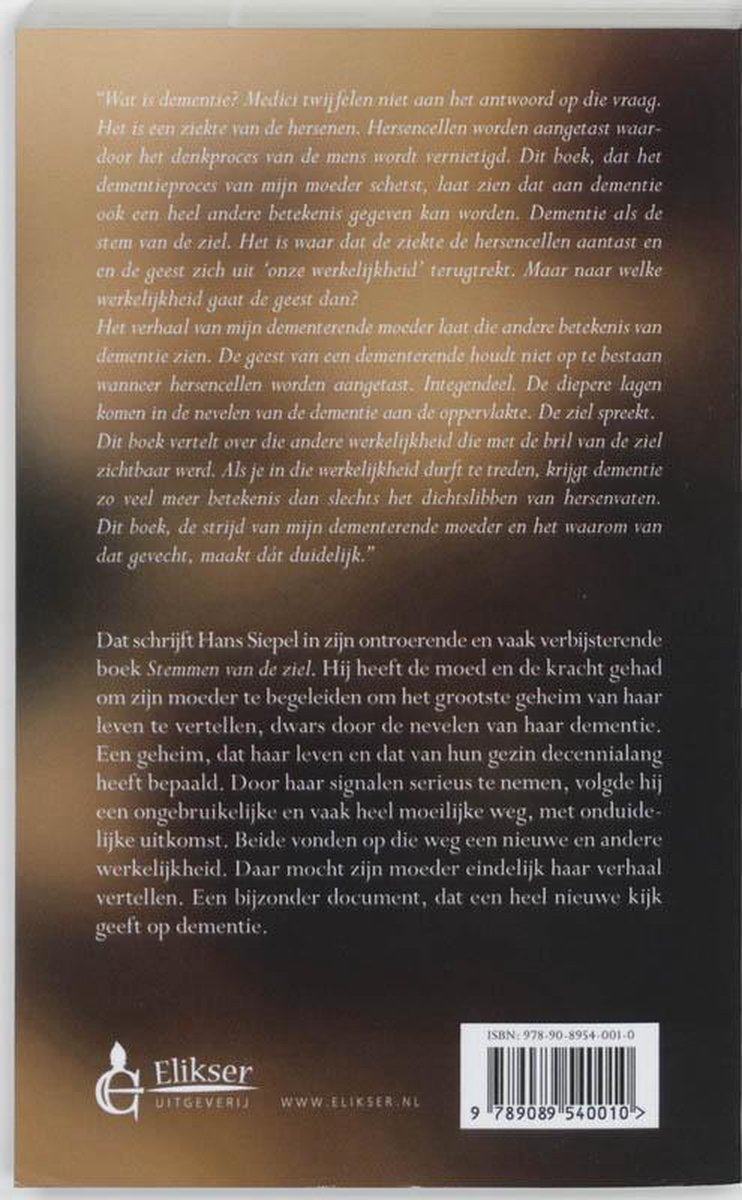 Achterkant boek met tekst over dementie en barcode.