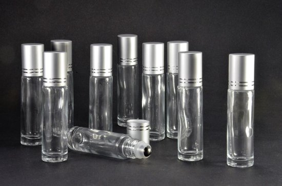 Rollerflesjes Glas 10ml Leeg 10 stuks - Roll-on, Transparant Glas Rollerflesje- RVS Bal - Helder, Zilveren Dop - Etherische Olie - Parfumrollers