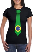 Zwart t-shirt met Braziliaanse vlag stropdas dames - Brazilie supporter XXL