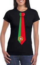 Zwart t-shirt met Portugal vlag stropdas dames XS