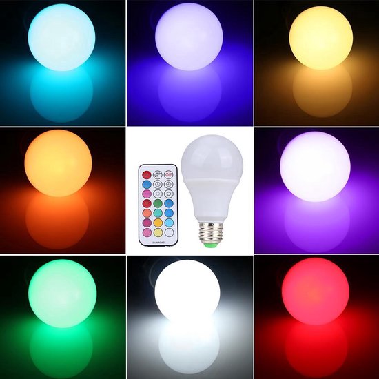 Collectief Bloesem Ventileren RGB LED Kleur Lamp Met Afstandsbediening, Timer & Dimmer - Gloeilamp  Dimbaar 16... | bol.com