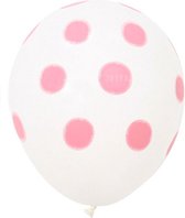 Ballonnen dots wit/roze 8 stuks 30 cm