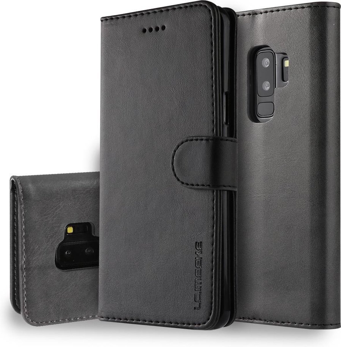 LC.IMEEKE Luxe Book Case - Geschikt voor Samsung Galaxy S9 Plus Hoesje - Zwart