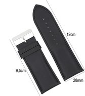 Horlogeband Leer- 28mm Aanzetmaat - Horlogebandje met Naad + Push Pin - Zwart - Sarzor
