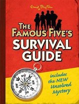 Enid Blyton, The Famous Five's Survival Guide, met een kompas en de tekst 'includes the NEW Unsolved Mystery'.