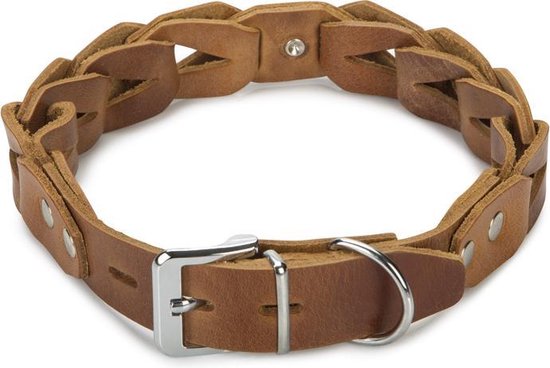 Beeztees leren halsband Connex. Cognac. 60 cm x 30 mm.