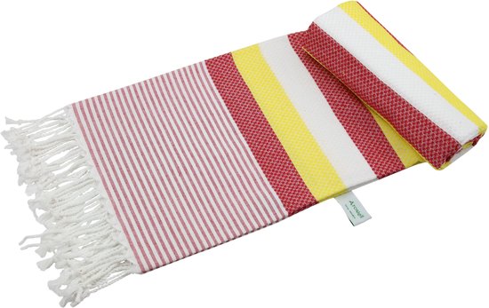 Arowell Honeycomb Banded Pestemal - Fouta - Hamamdoek - Hammamdoek - Rood - 180 x 100 cm
