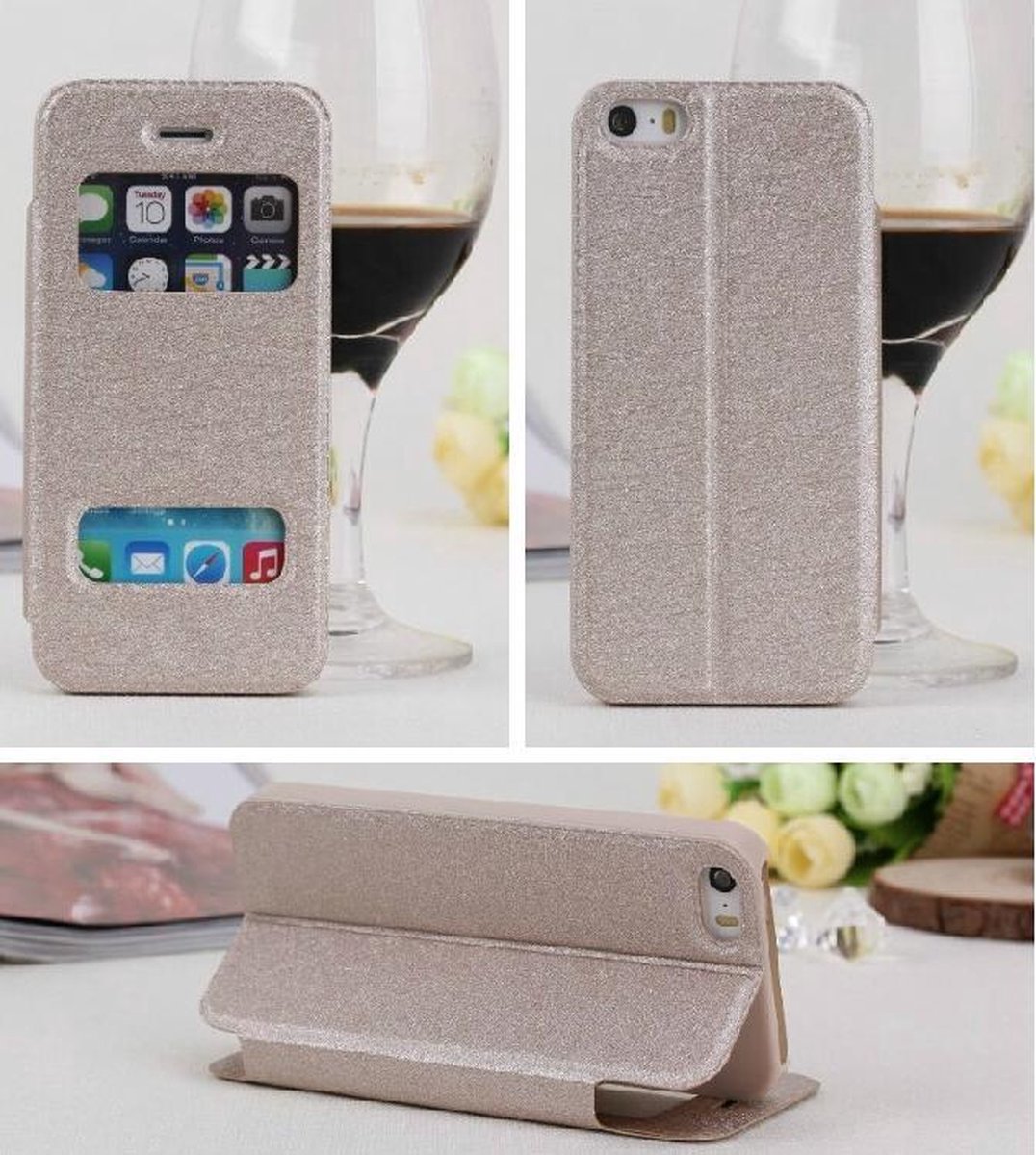 View Cover Zijde Patroon voor iPhone 5/5S - Champagne